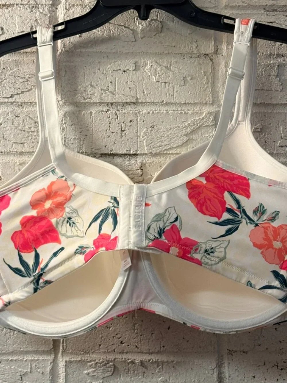 Cacique 44H Floral T-Shirt Bra White Pink Full Coverage Underwire Lane Bryant